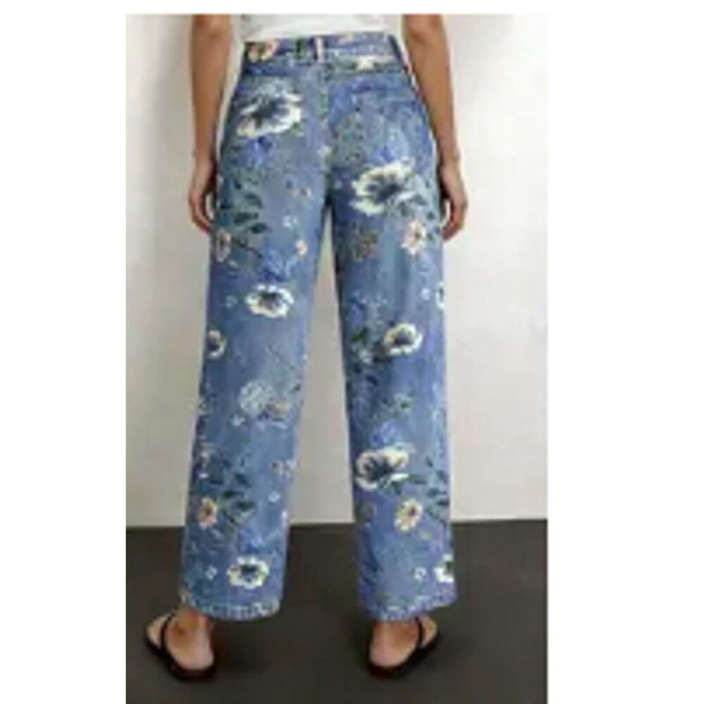 NWT Flemingals Allover Floral Pattern Straight Leg High Rise Crop Jeans Sz XLp - Picture 4 of 4